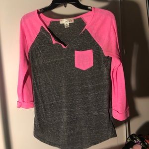 Pink and grey baseball tee